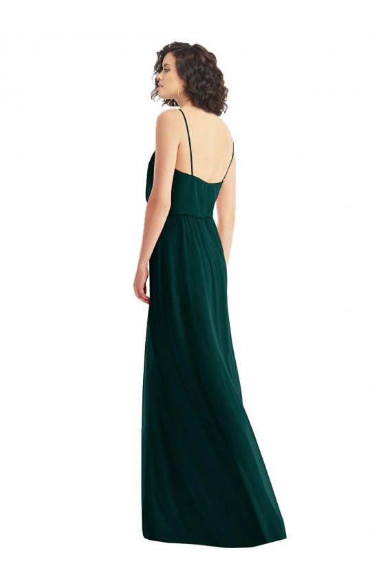 Affordable A-Line V-Neck Soft Chiffon Long Ever Green Semi Formal Evening Dress Canada