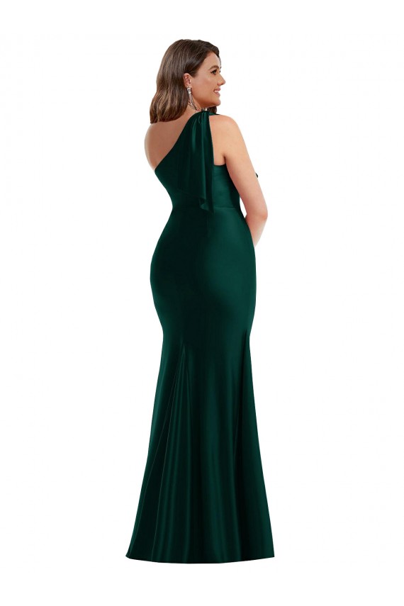 Affordable Mermaid One Shoulder Silky Satin Long Ever Green Formal Plus Size Evening Dress Canada