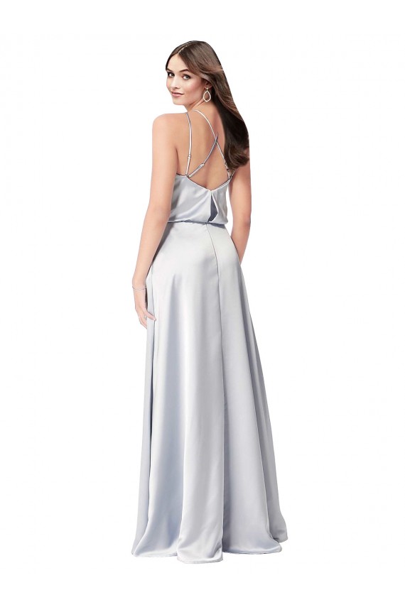 Affordable A-Line Halter Neck Silky Satin Long Fog Formal Evening Dress Canada