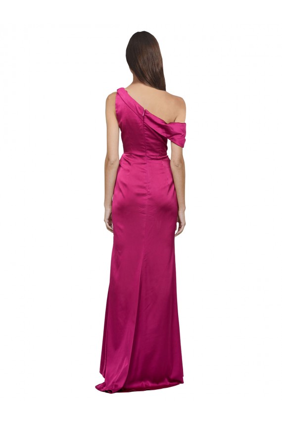 Affordable A-Line One Shoulder Stretch Satin Long Fuchsia Evening Dress Canada