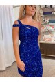 Affordable Sheath One Shoulder Velvet Sequins Short Fuchsia Velvet Sequin Evening Dress Canada