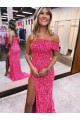 Affordable Sheath One Shoulder Velvet Sequins Sweep Train Fuchsia Velvet Sequin Evening Dress Canada