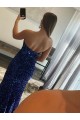 Affordable Sheath Strapless Velvet Sequins Sweep Train Fuchsia Velvet Sequin Evening Dress Canada