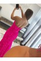 Affordable Sheath Strapless Velvet Sequins Sweep Train Fuchsia Velvet Sequin Evening Dress Canada