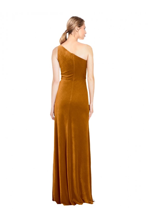 Affordable A-Line One Shoulder Stretch Velvet Long Gold Formal Evening Dress Canada