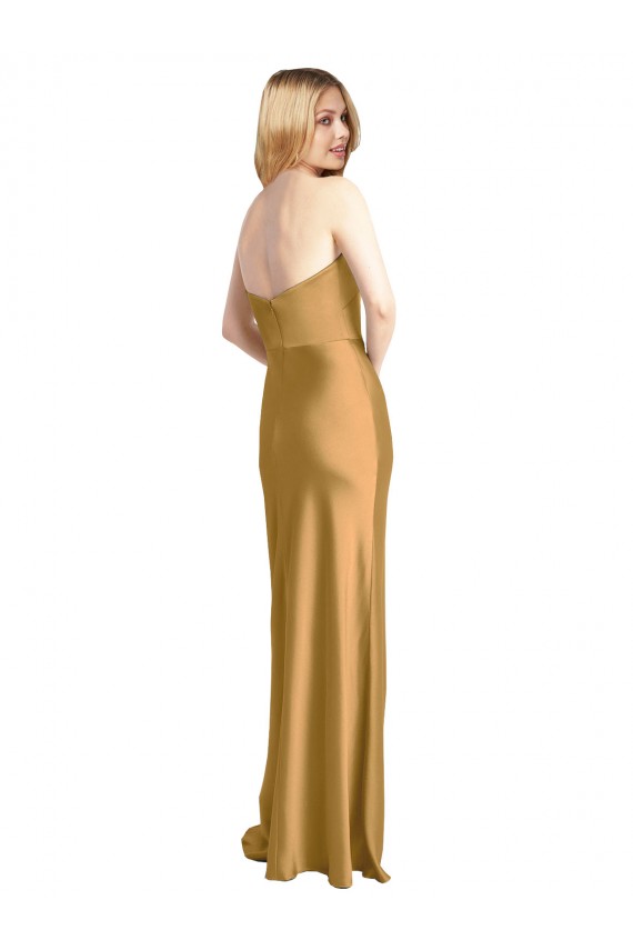 Affordable A-Line Strapless Stretch Satin Long Gold Formal Evening Dress Canada