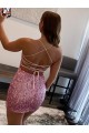 Affordable Sheath Spaghetti Straps Velvet Sequins Short Hot Pink Velvet Sequin Evening Dress Canada