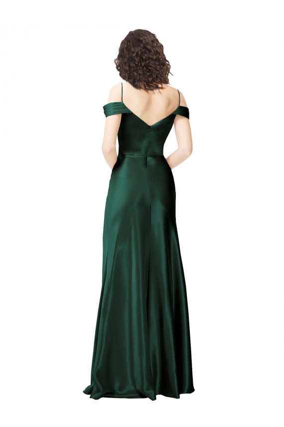 Affordable A-Line Spaghetti Straps Stretch Satin Long Hunter Formal Evening Dress Canada