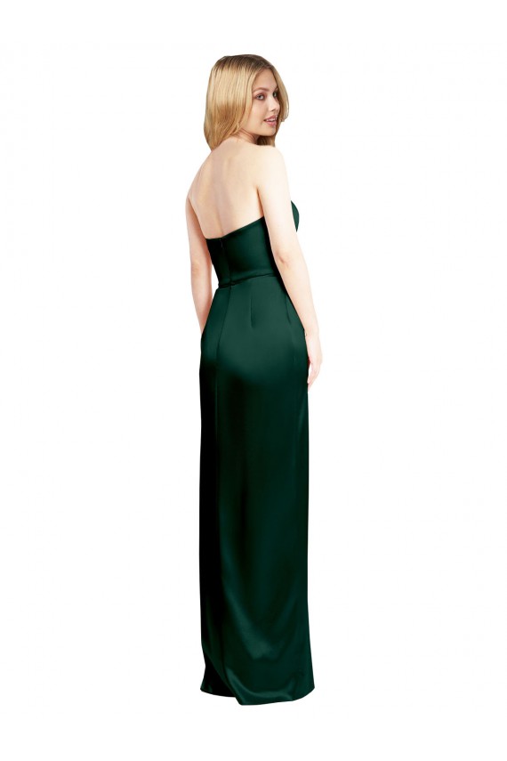 Affordable A-Line Strapless Stretch Satin Long Hunter Formal Evening Dress Canada