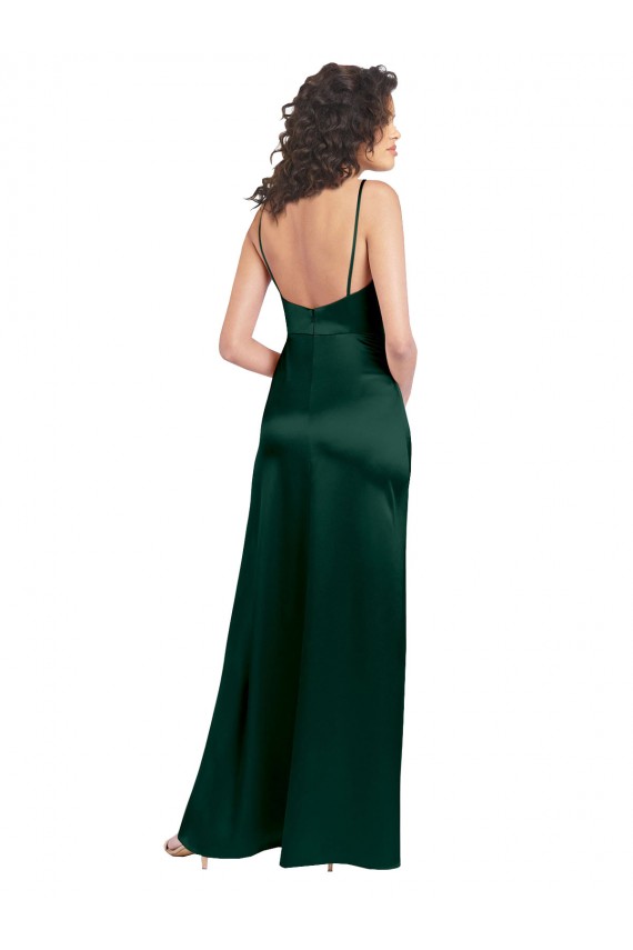 Affordable A-Line Scoop Neck Stretch Satin Long Hunter Formal Evening Dress Canada