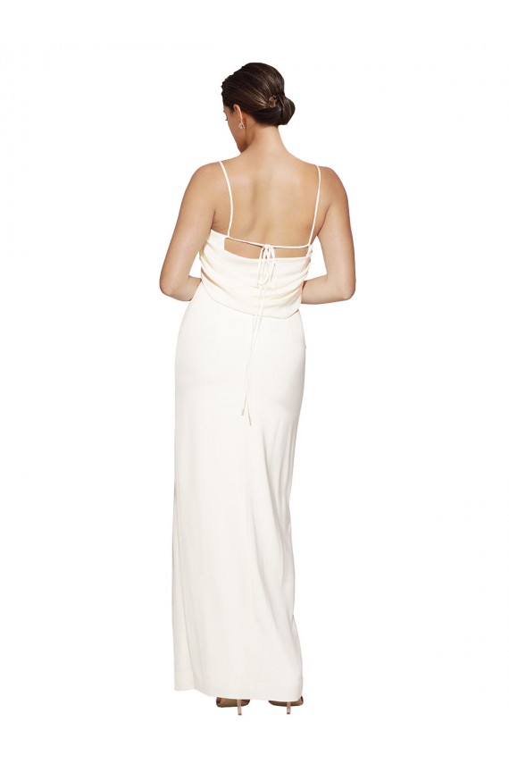 Affordable Sheath High Neck Stretch Satin Long Ivory Formal Evening Dress Canada