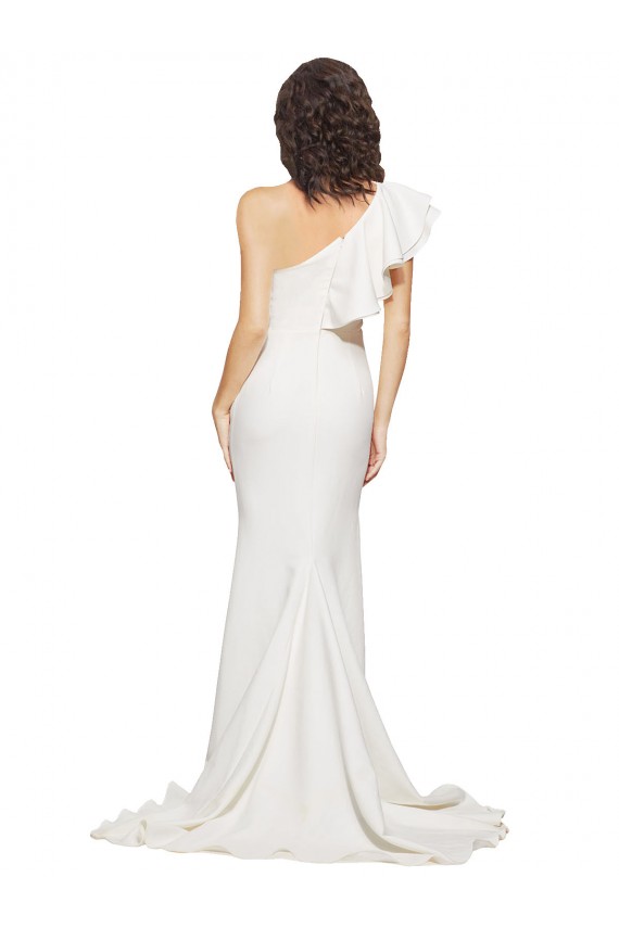 Affordable Sheath One Shoulder Stretch Crepe Sweep Train Ivory Semi Formal Evening Dress Canada