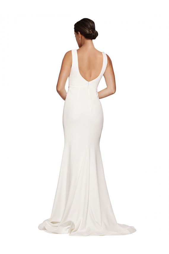 Affordable Sheath Square Neck Stretch Crepe Sweep Train Ivory Semi Formal Evening Dress Canada