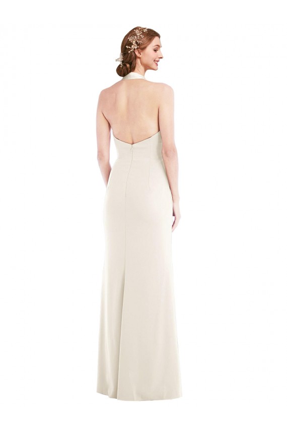 Affordable Trumpet Halter Neck Stretch Crepe Long Ivory Semi Formal Evening Dress Canada