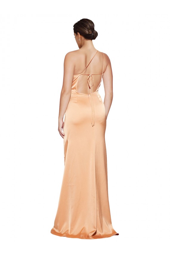 Affordable Sheath One Shoulder Stretch Satin Long Light Copper Formal Evening Dress Canada
