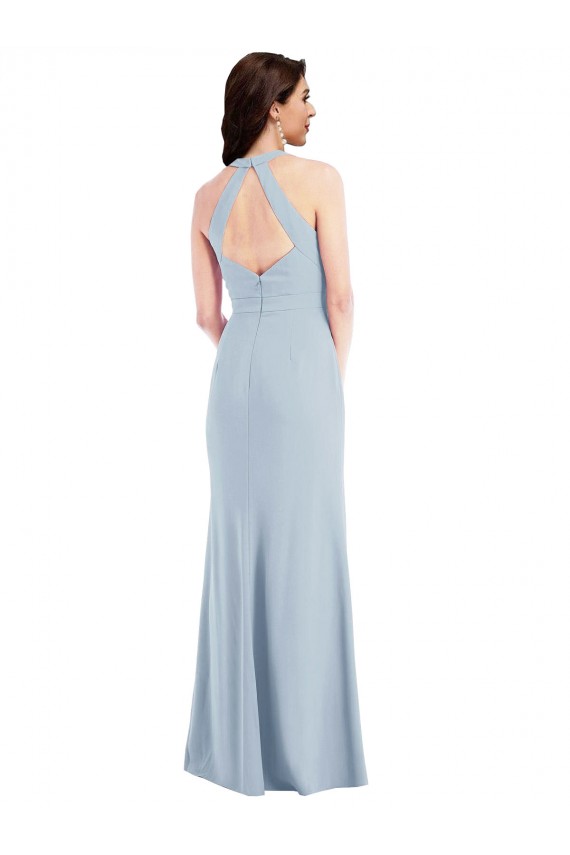 Affordable A-Line V-Neck Stretch Crepe Long Light Sky Blue Formal Evening Dress Canada