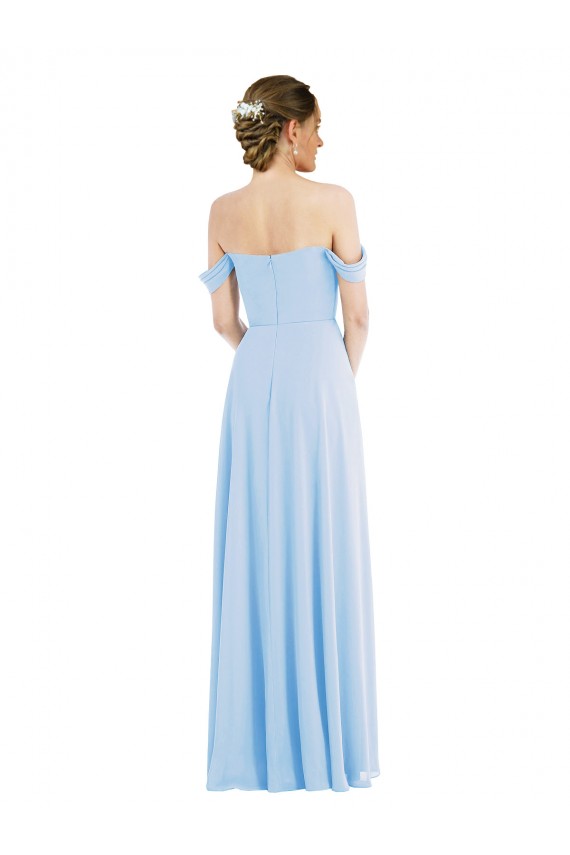 Affordable A-Line Off the Shoulder Soft Chiffon Long Light Sky Blue Formal Evening Dress Canada