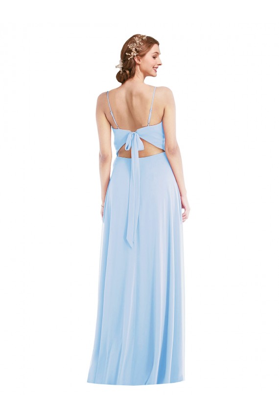 Affordable A-Line V-Neck Soft Chiffon Long Light Sky Blue Formal Evening Dress Canada