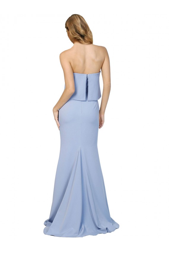 Affordable A-Line Strapless Stretch Crepe Long Light Sky Blue Formal Dress Canada