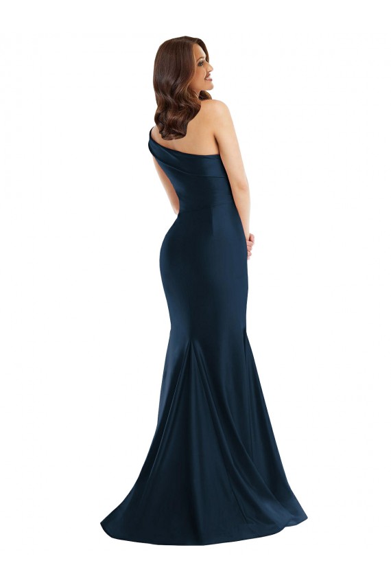 Affordable Mermaid One Shoulder Silky Satin Long Light Sky Blue Formal Evening Dress Canada