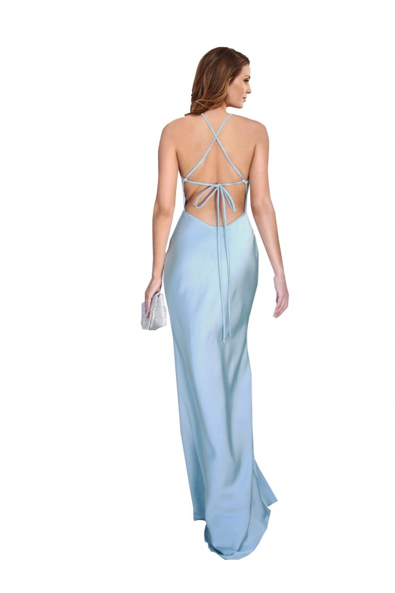 Affordable Sheath Cowl Neck Silky Satin Long Light Sky Blue Formal Evening Dress Canada