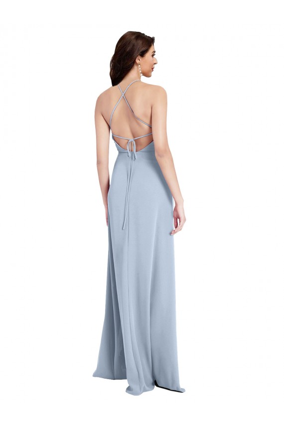 Affordable Sheath High Neck Stretch Crepe Long Light Sky Blue Formal Evening Dress Canada