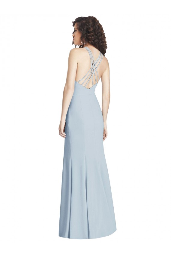 Affordable Trumpet Halter Neck Stretch Crepe Long Light Sky Blue Evening Gown Canada