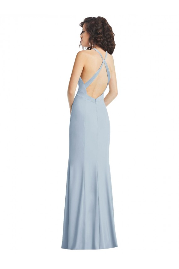 Affordable Trumpet High Neck Stretch Crepe Long Light Sky Blue Formal Evening Gown Canada