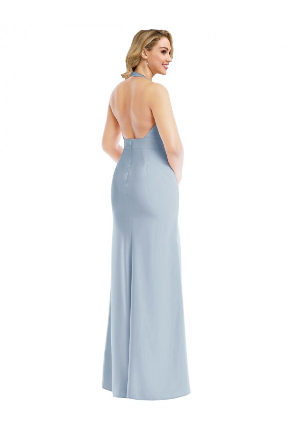 Affordable Trumpet Halter Neck Stretch Crepe Long Light Sky Blue Evening Dress Canada