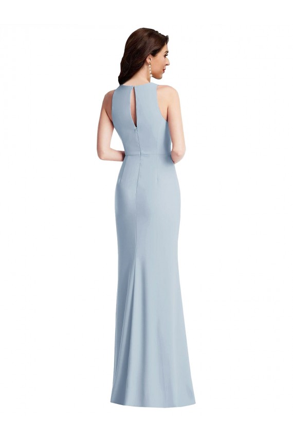 Affordable Trumpet Halter Neck Stretch Crepe Long Light Sky Blue Formal Dress Canada