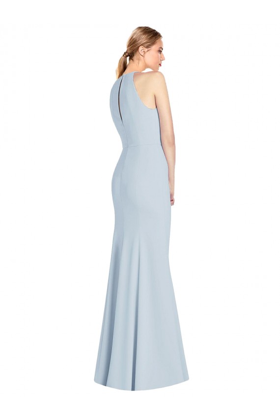 Affordable Trumpet Halter Neck Stretch Crepe Long Light Sky Blue Semi Formal Evening Dress Canada