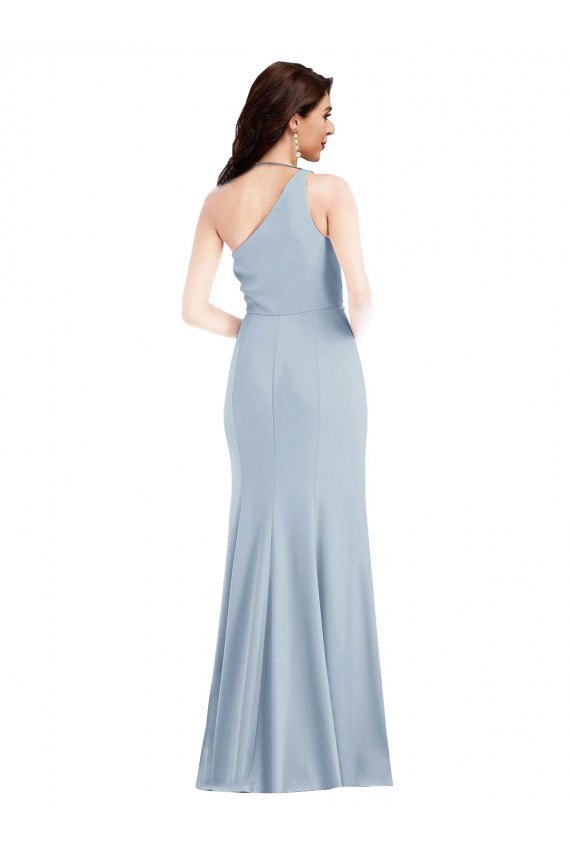 Affordable Trumpet One Shoulder Stretch Crepe Long Light Sky Blue Formal Dress Canada
