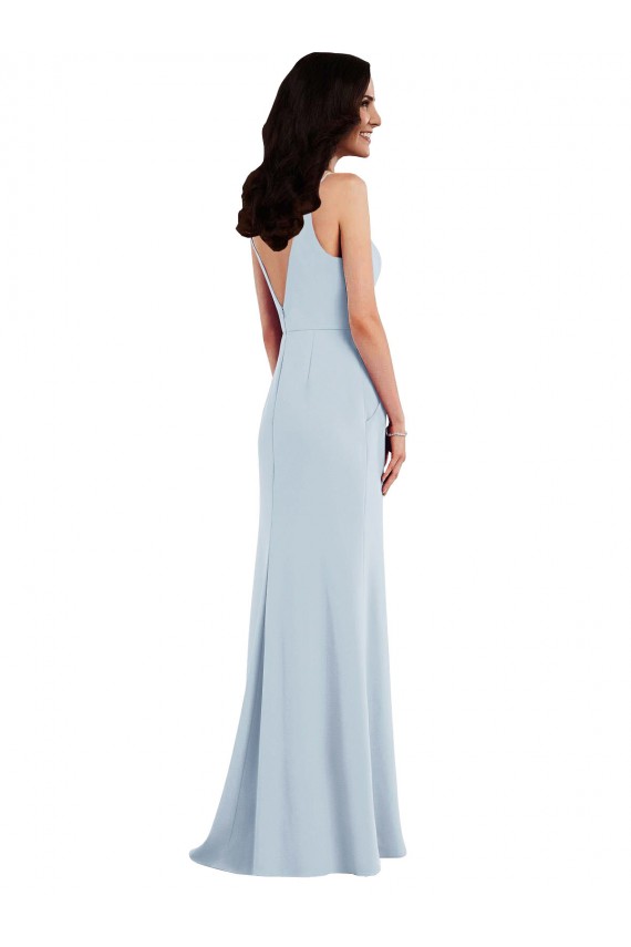 Affordable Trumpet V-Neck Stretch Crepe Long Light Sky Blue Formal Dress Canada