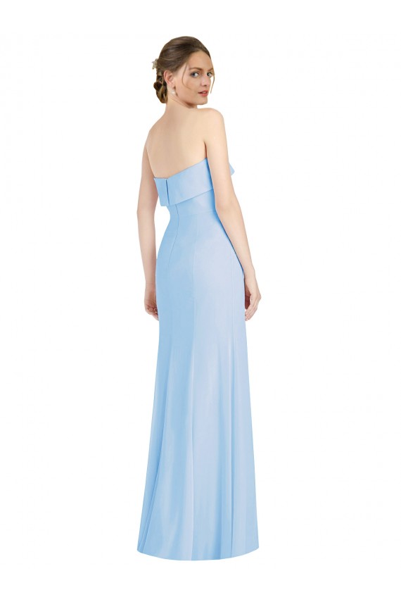 Affordable Trumpet Strapless Soft Chiffon Long Light Sky Blue Black Tie Evening Dress Canada