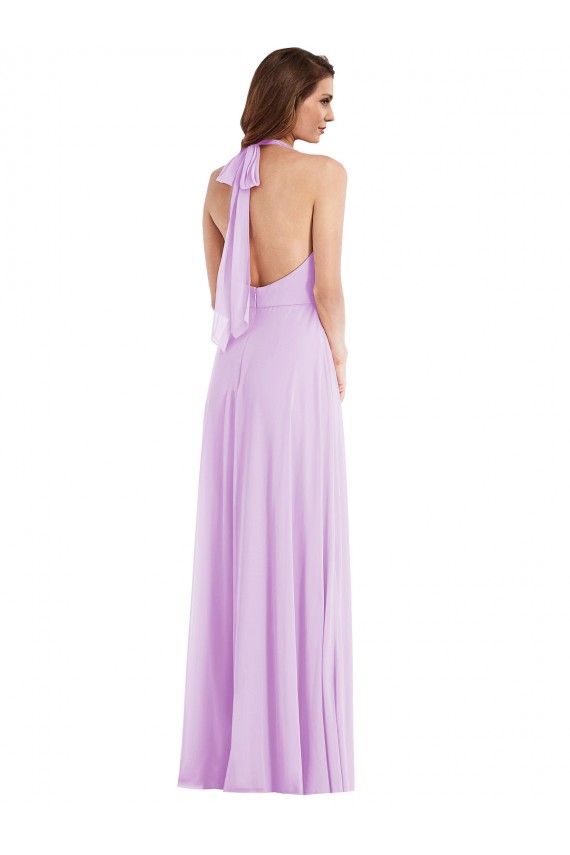 Affordable A-Line Halter Neck Soft Chiffon Long Lilac Semi Formal Evening Dress Canada