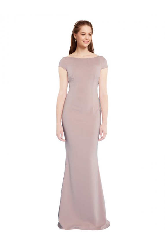 Affordable Mermaid Boat Neck Stretch Crepe Long Dusty Pink Formal Evening Dress Canada