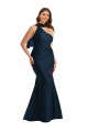 Affordable Mermaid Halter Neck Silky Satin Long Dark Navy Formal Plus Size Evening Dress Canada