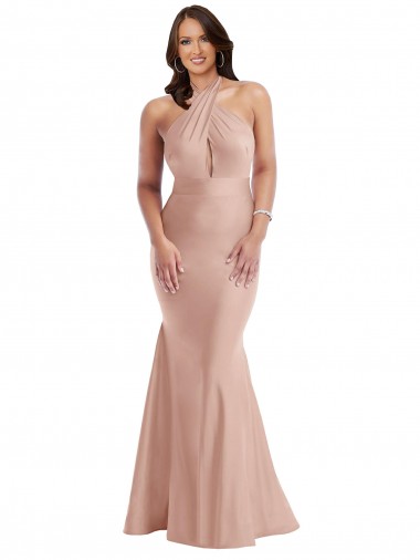 Affordable Mermaid Halter Neck Silky Satin Long Dusty Pink Formal Plus Size Evening Dress Canada