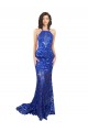 Affordable Mermaid High Neck Lace Long Royal Blue Semi Formal Evening Dress Canada
