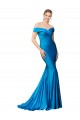 Affordable Mermaid High Neck Satin Long Peacock Blue Formal Evening Dress Canada