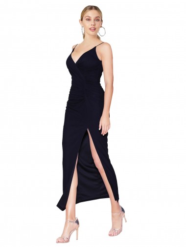 Affordable Mermaid High Neck Soft Chiffon Knee Length Dark Navy Formal Evening Dress Canada