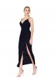 Affordable Mermaid High Neck Soft Chiffon Knee Length Dark Navy Formal Evening Dress Canada