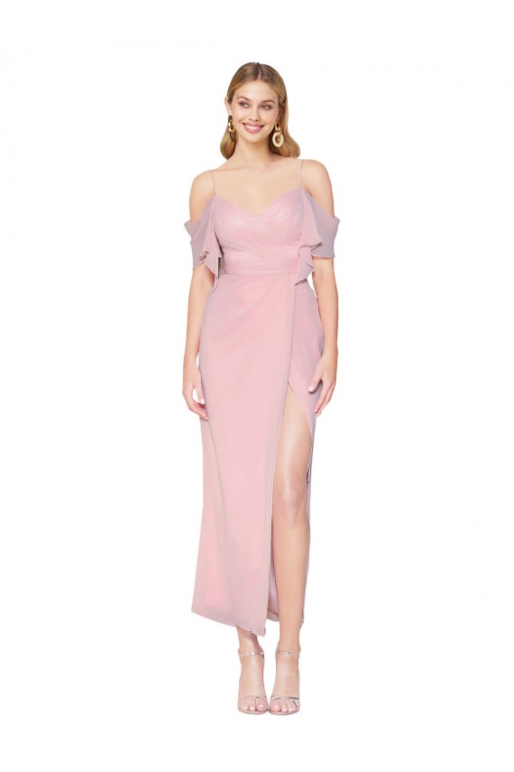 Affordable Mermaid High Neck Soft Chiffon Knee Length Primrose Formal Evening Dress Canada