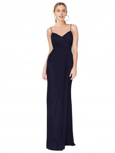 Affordable Mermaid High Neck Soft Chiffon Long Dark Navy Evening Dress Canada