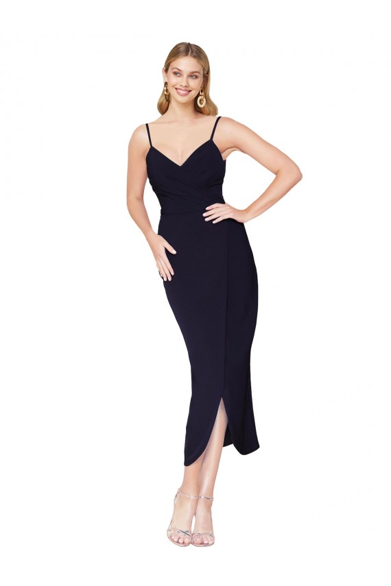 Affordable Mermaid High Neck Stretch Crepe Knee Length Dark Navy Formal Dress Canada