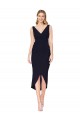 Affordable Mermaid High Neck Stretch Crepe Knee Length Dark Navy High Low Evening Dress Canada