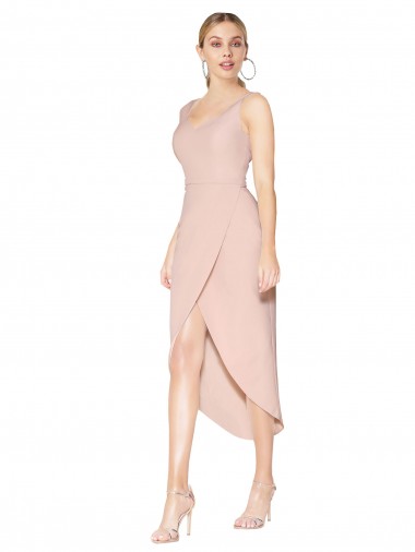 Affordable Mermaid High Neck Stretch Crepe Knee Length Mauve High Low Evening Dress Canada