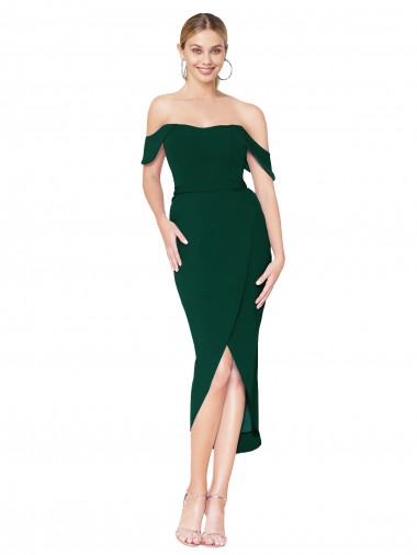 Affordable Mermaid High Neck Stretch Crepe Knee Length Midnight Green High Low Evening Dress Canada