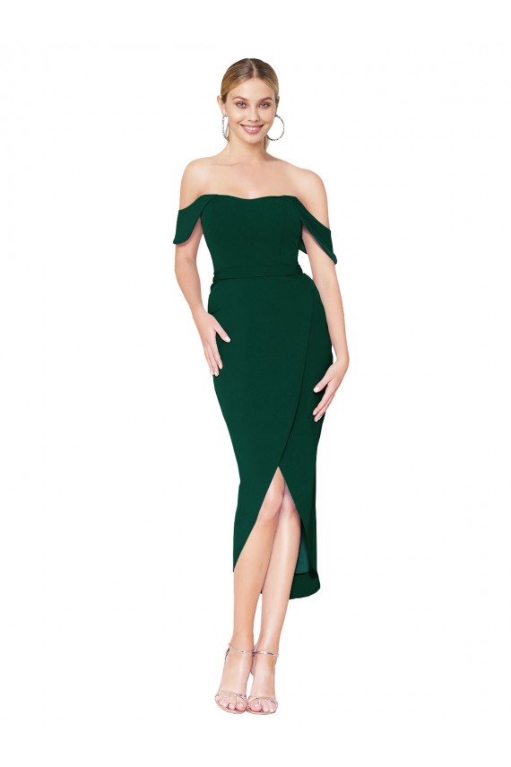 Affordable Mermaid High Neck Stretch Crepe Knee Length Midnight Green High Low Evening Dress Canada