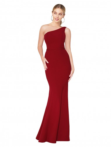 Affordable Mermaid High Neck Stretch Crepe Long Burgundy Formal Evening Dress Canada